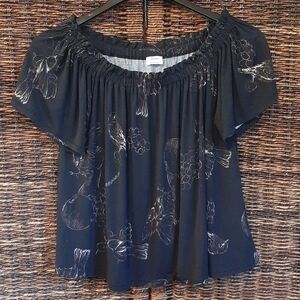 Wilfred Women's Small Black Tee Shirt Bird Flowy Feminine Dark Romantic Boho
